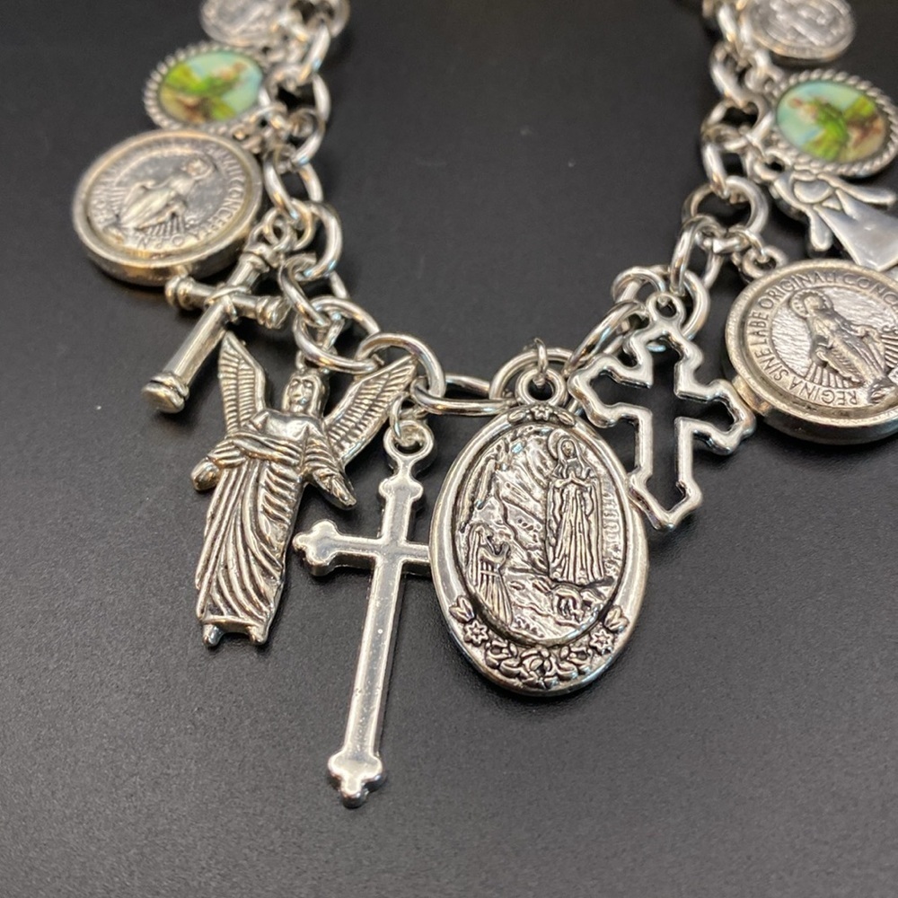 Silver Plated Religious Charm Bracelet - Picture 4 of 8